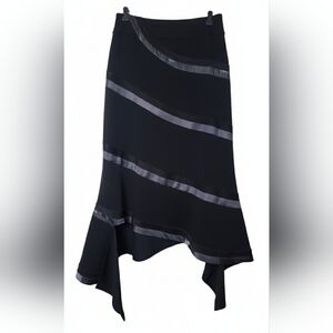 NWT RHIE Black Asymmetrical Hem Skirt with Contrast Ribbon Trim - Size 2 Chic